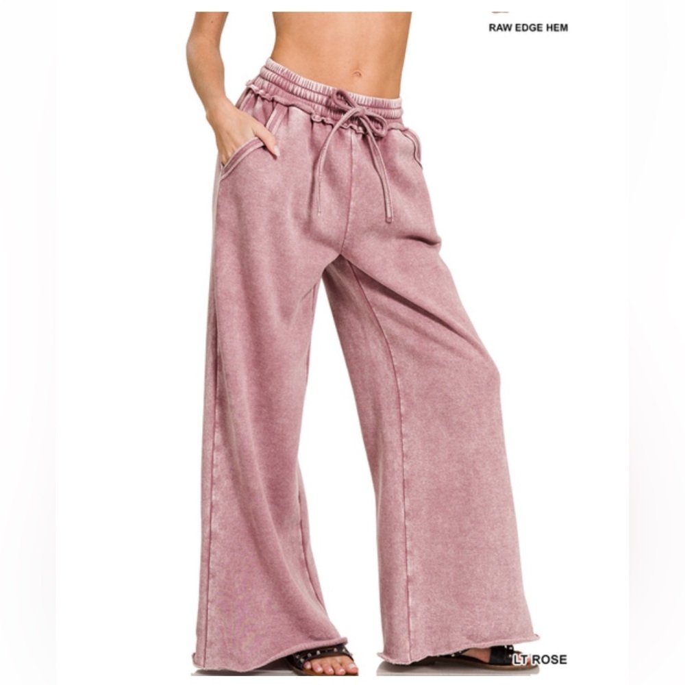 Zenana Outfitters Wide Leg Pull-On Pants in Light Rose